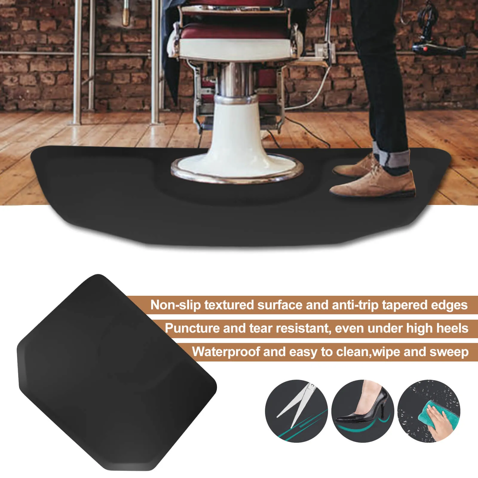 #10027 4 ft. x 5 ft. Barber Chair Mat Anti-Fatigue Mats ,Black Hexagon - 1/2 in. Thick