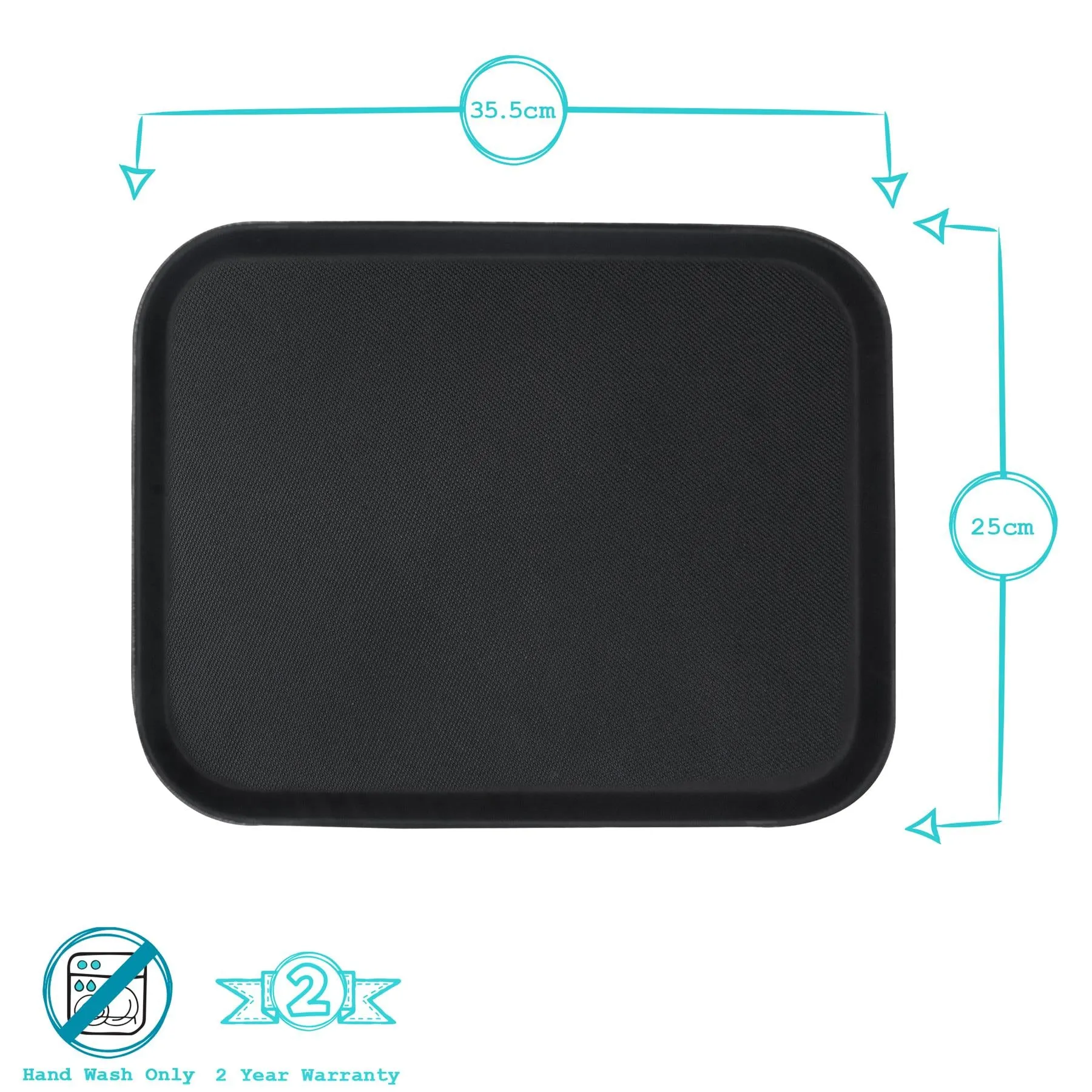 35cm x 25cm Black Rectangular Non-Slip Serving Tray - By Argon Tableware