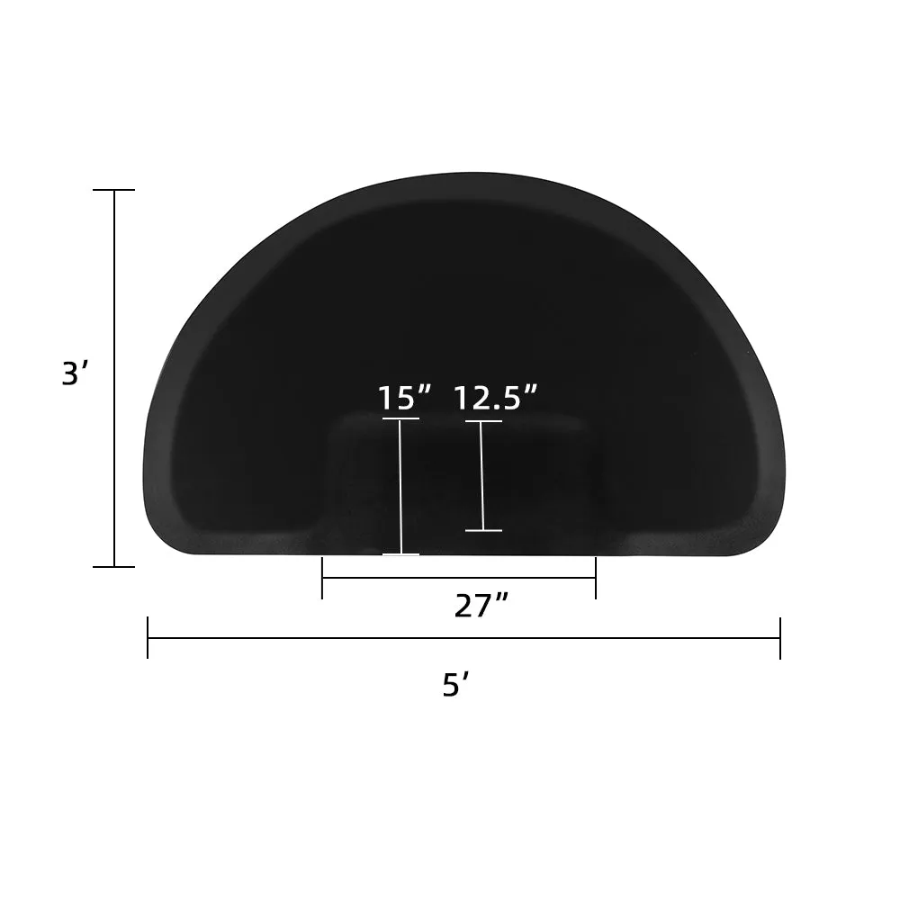 3′x 5′x 1/2" Beauty Salon Semicircle Anti-fatigue Salon Mat (Round Outside And Square Inside) Black