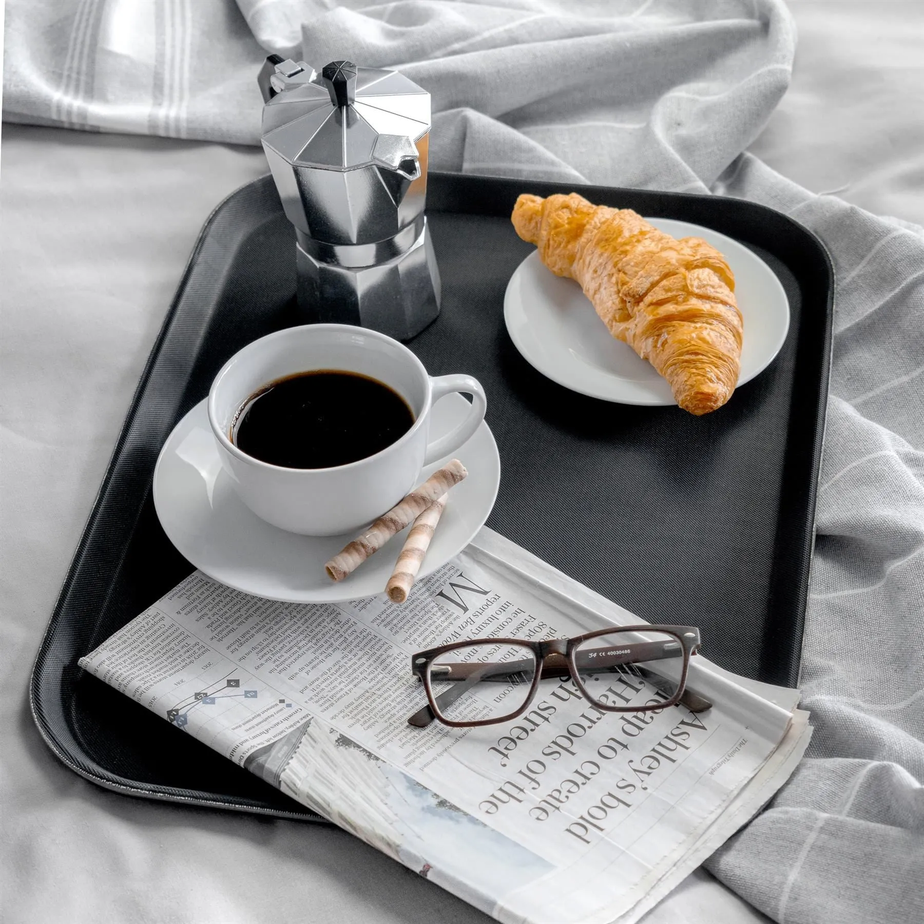 40cm x 30cm Black Rectangular Non-Slip Serving Tray - By Argon Tableware