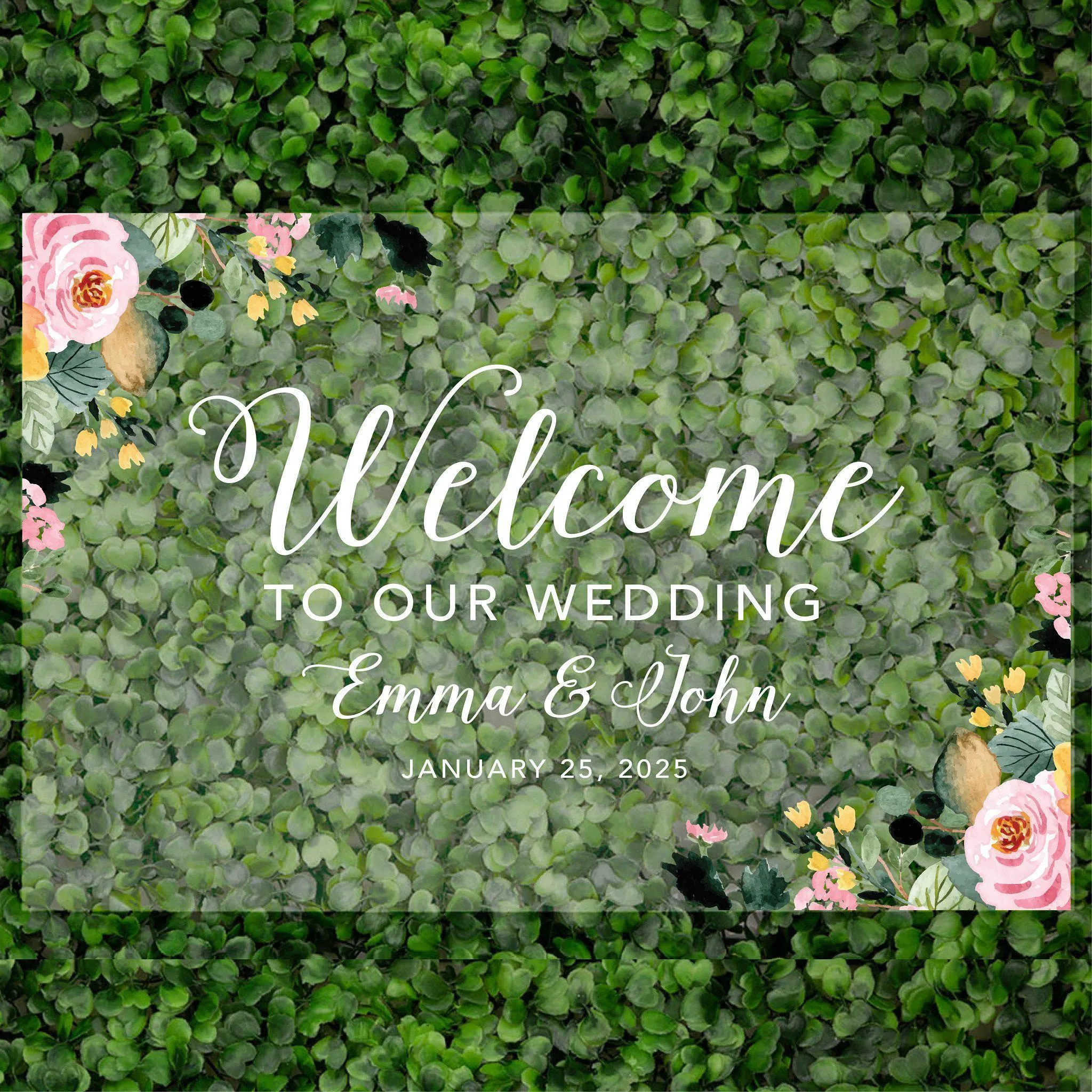 Acrylic Custom Floral Wedding Signs, 16 x 24 Inches