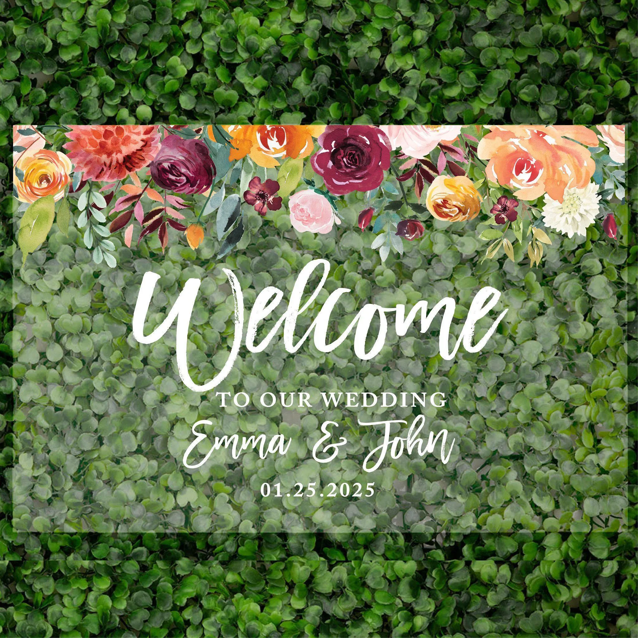 Acrylic Custom Floral Wedding Signs, 16 x 24 Inches