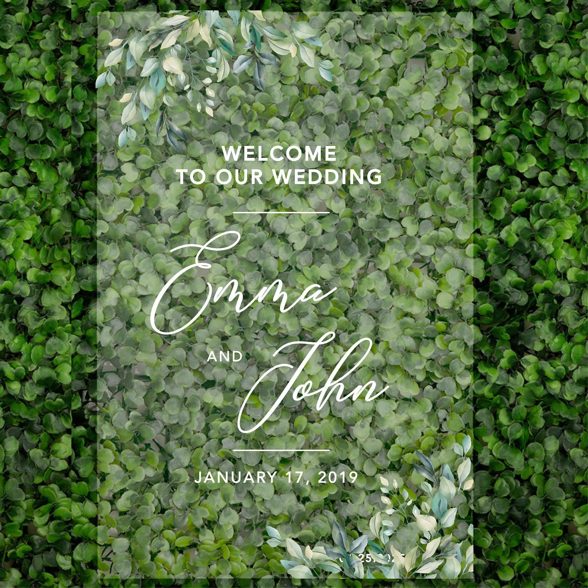 Acrylic Custom Greenery Wedding Signs, 16 x 24 Inches