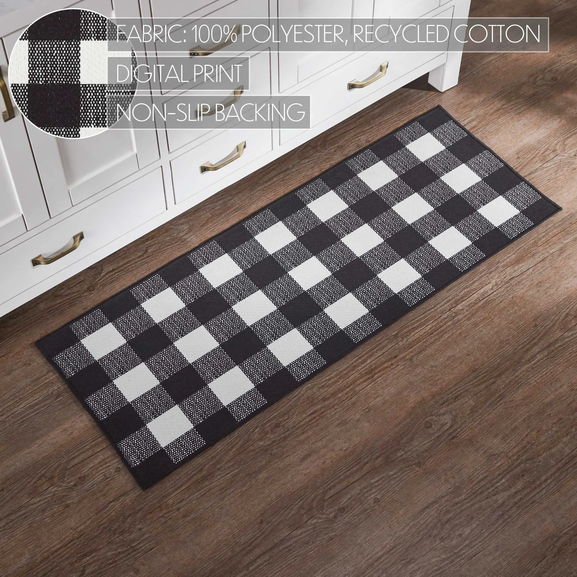 Annie Buffalo Check Black Polyester Rug Rect 17x48