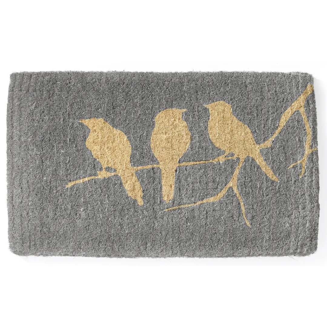 Birds On Branch Grey and Natural Coir Doormat