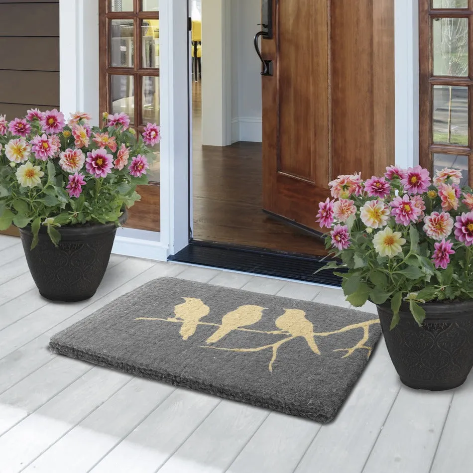 Birds On Branch Grey and Natural Coir Doormat