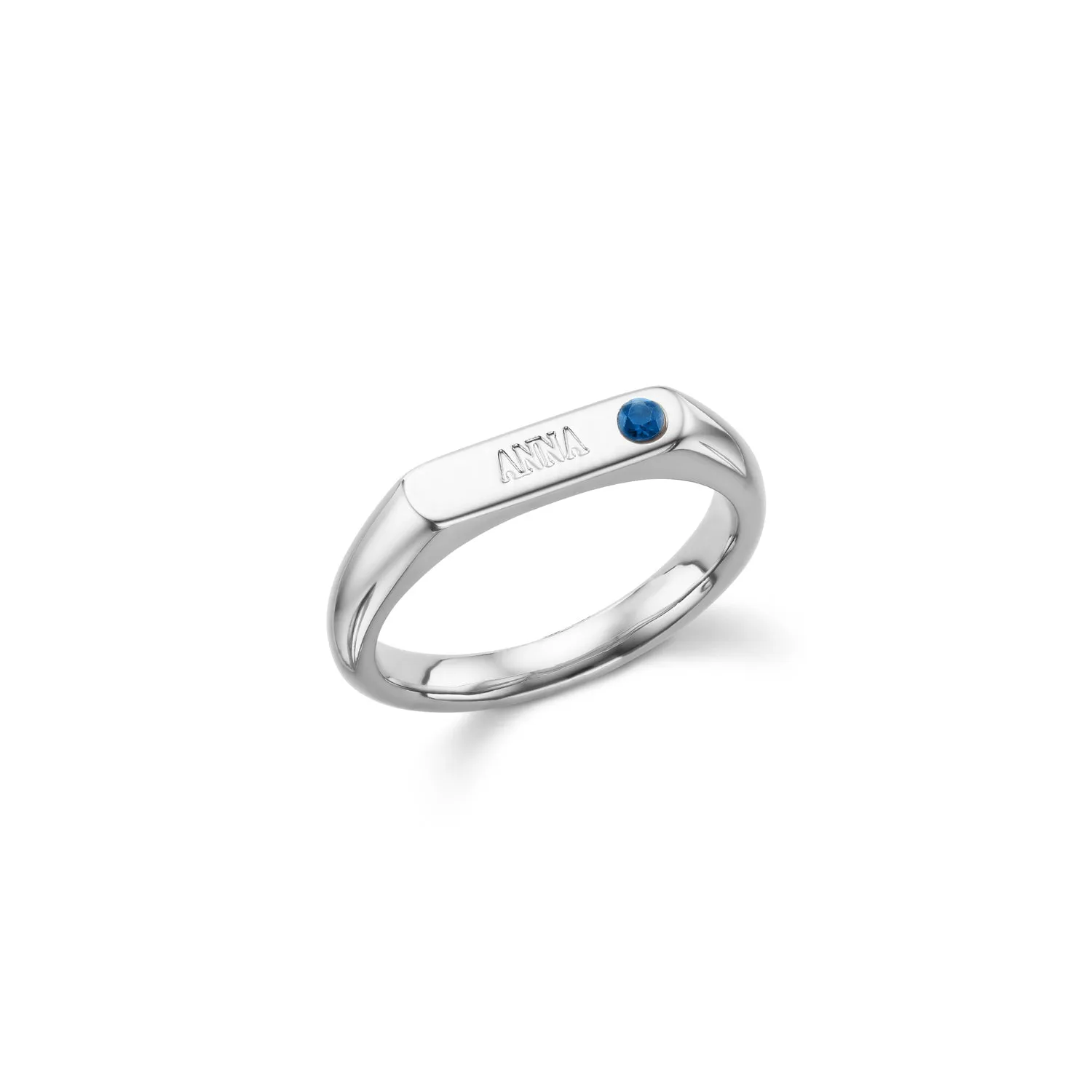 Birthstone Signet Custom Name Ring (Silver)