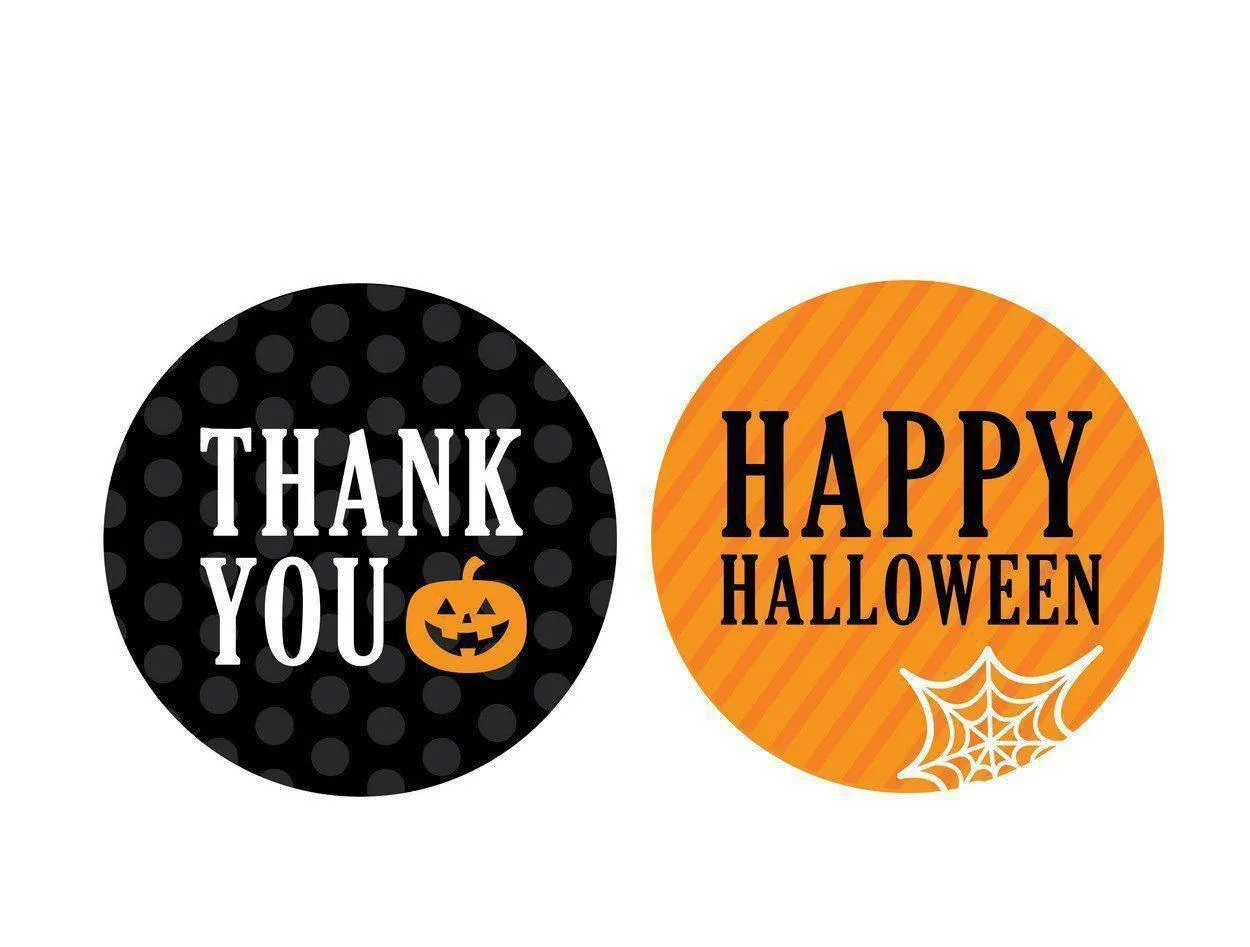 Black & Orange Halloween Thank You Circle Label Stickers