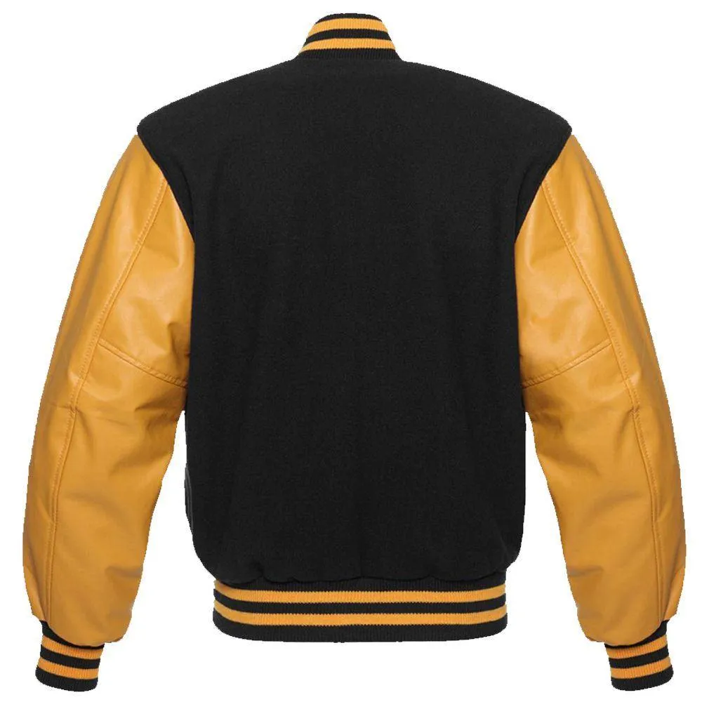 Black and Gold Premium Varsity Jacket with Customizable Emblems