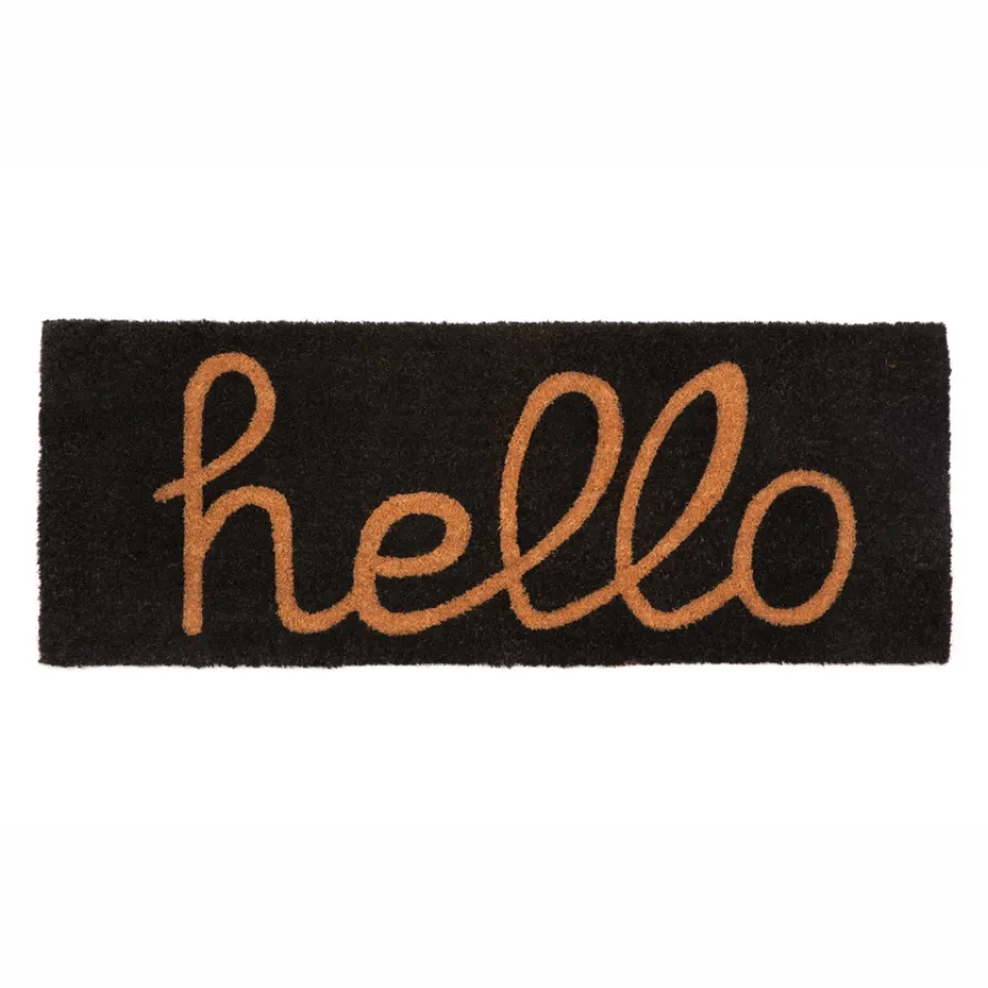 Black And Natural PVC Backed Long Hello Doormat