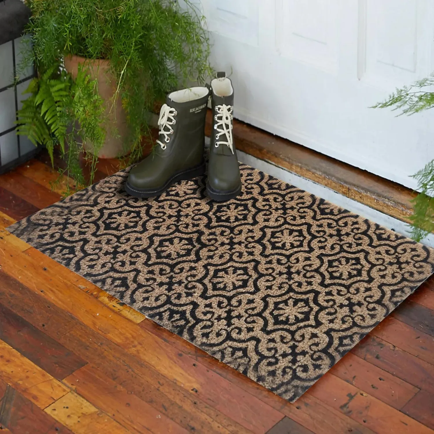 Black Mosaic Coir Doormat