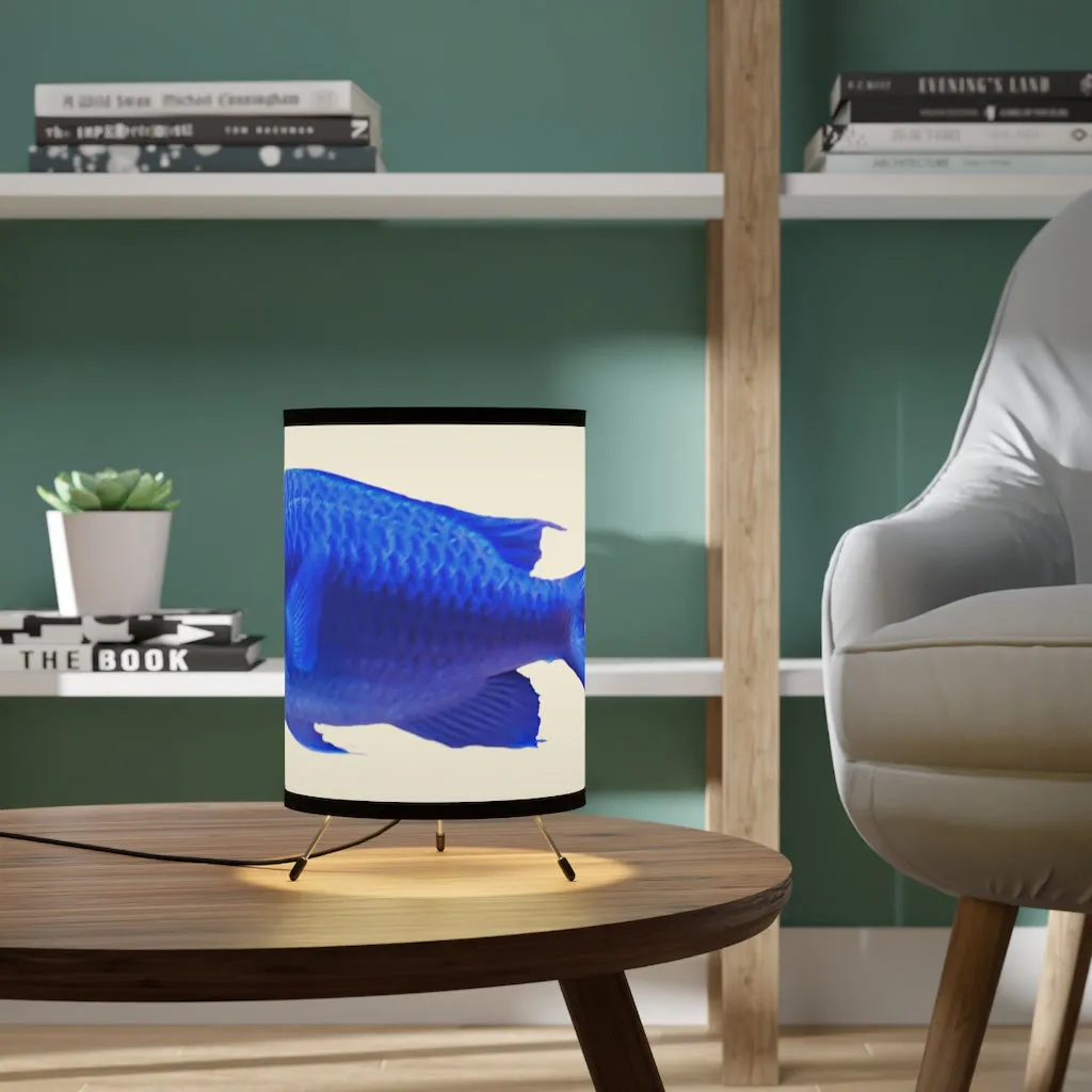 Blue Fish Tripod Lamp with High-Res Printed Shade, US/CA plug