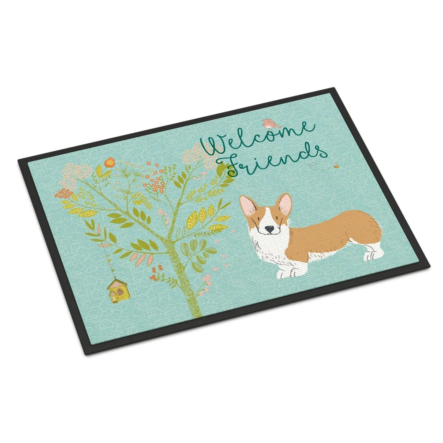 Caroline's Treasures Welcome Friends Pembroke Welsh Corgi Red Doormat, 18hx27w