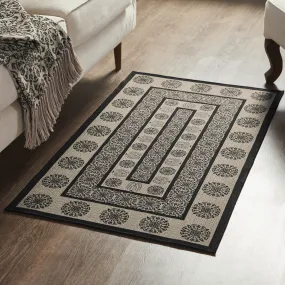 Custom House Black Tan Jacquard Polyester Rug Rect 27x48