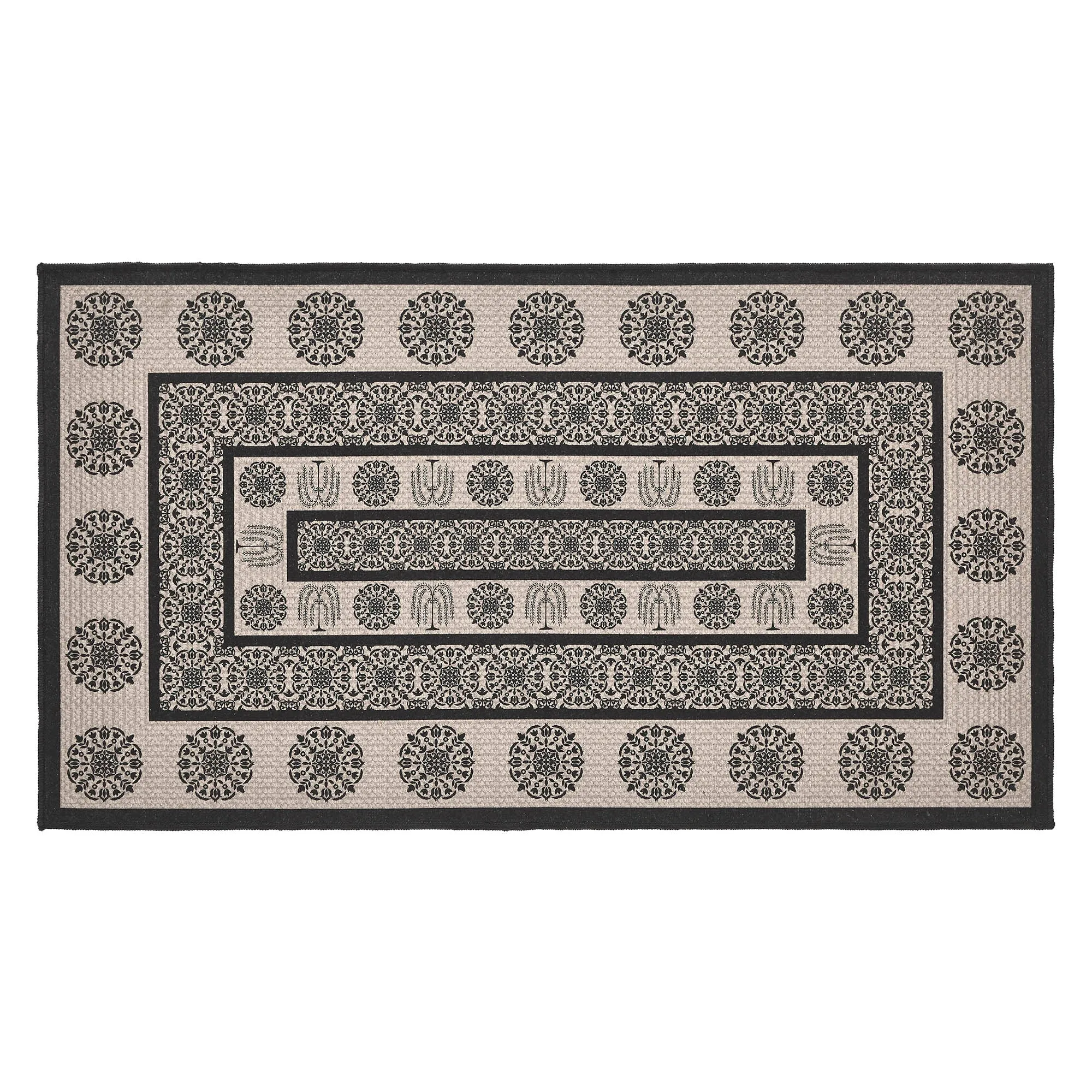 Custom House Black Tan Jacquard Polyester Rug Rect 27x48