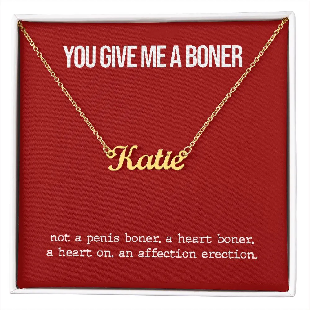 Custom Name Necklace With Funny Boner Card