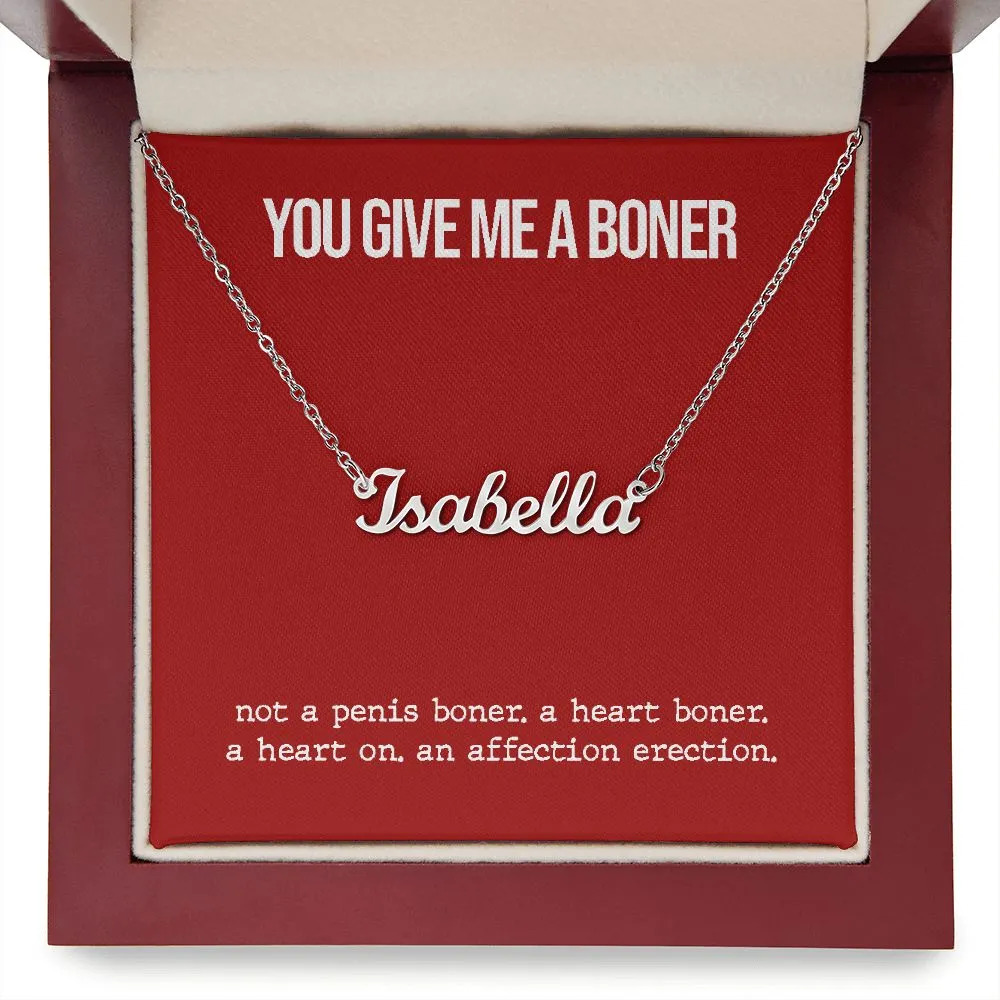 Custom Name Necklace With Funny Boner Card