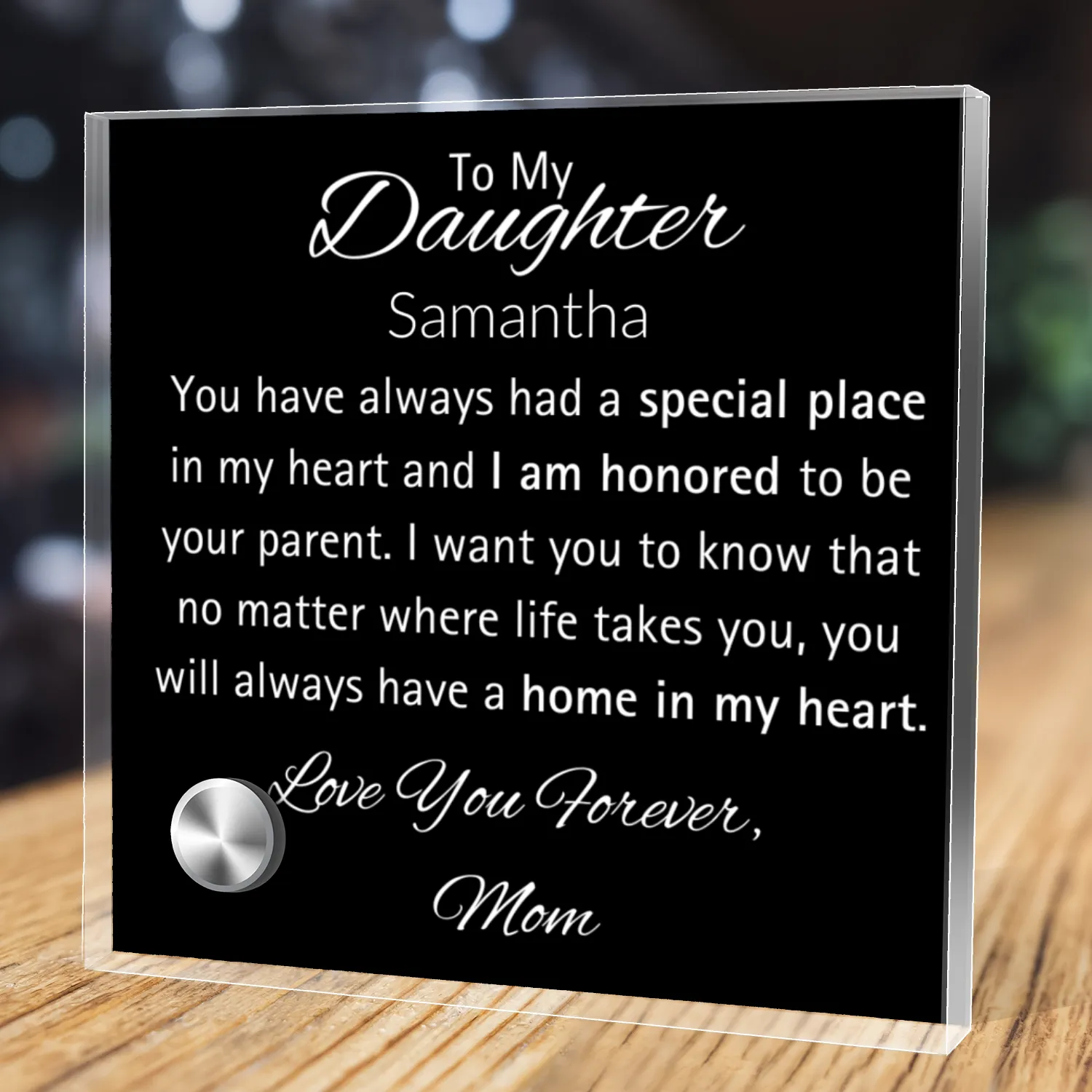 Daughter-Personalized Message Plaque with Heart Pendent Necklace