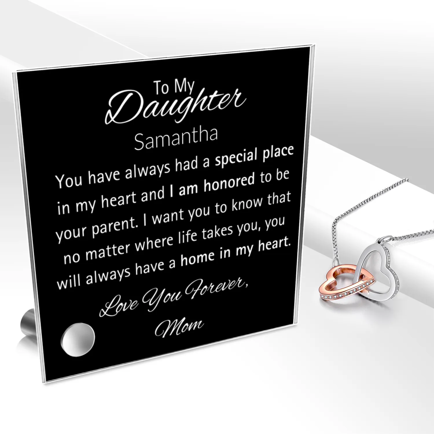 Daughter-Personalized Message Plaque with Heart Pendent Necklace