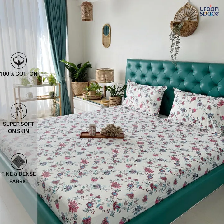 Fitted King Size Cotton Bedsheet - Paradise Pink & Blue