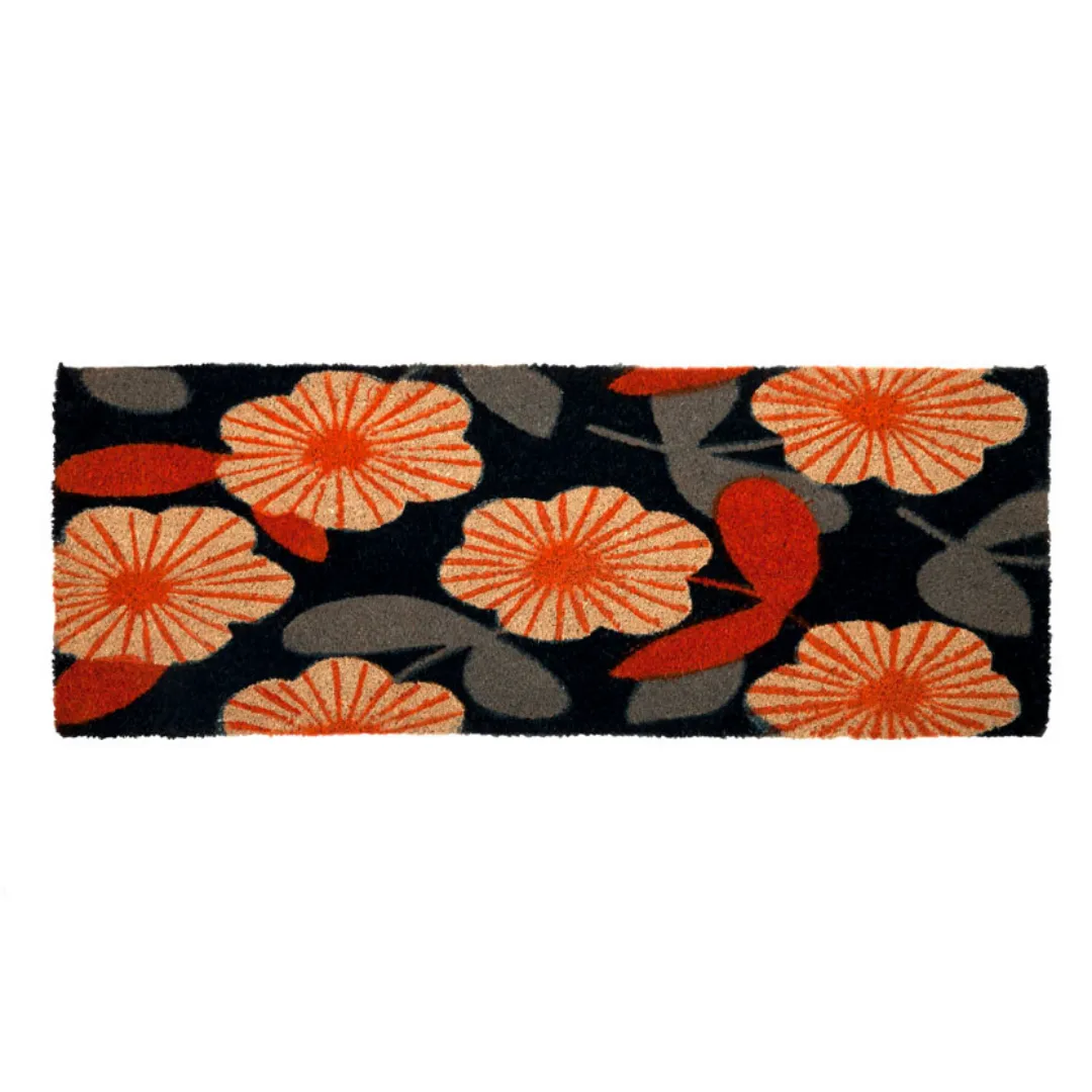 Floral Dark Blue Botanical PVC Backed Doormat