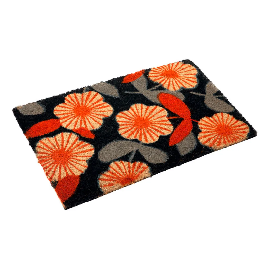 Floral Dark Blue Botanical PVC Backed Doormat