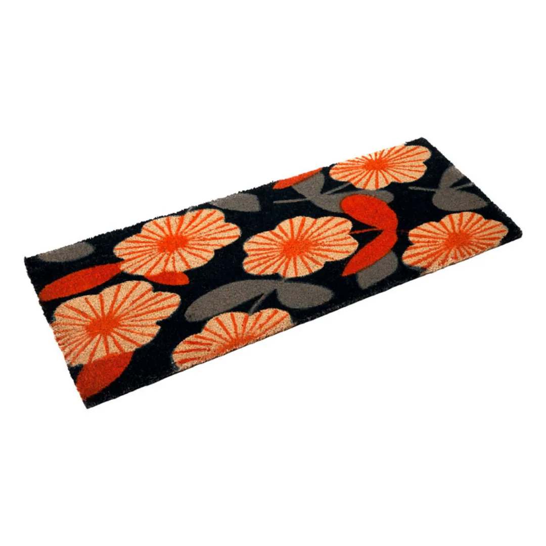 Floral Dark Blue Botanical PVC Backed Doormat