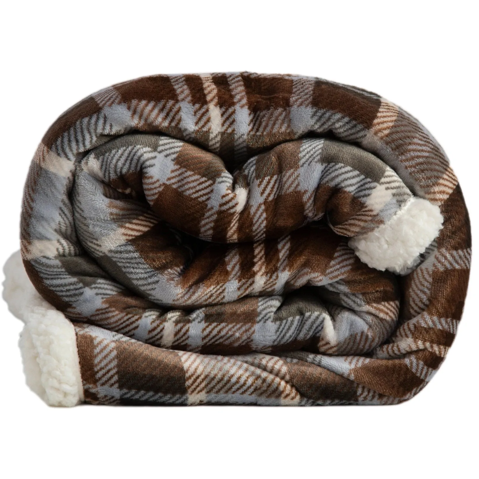 Gray and Chestnut Plaid Plush Throw