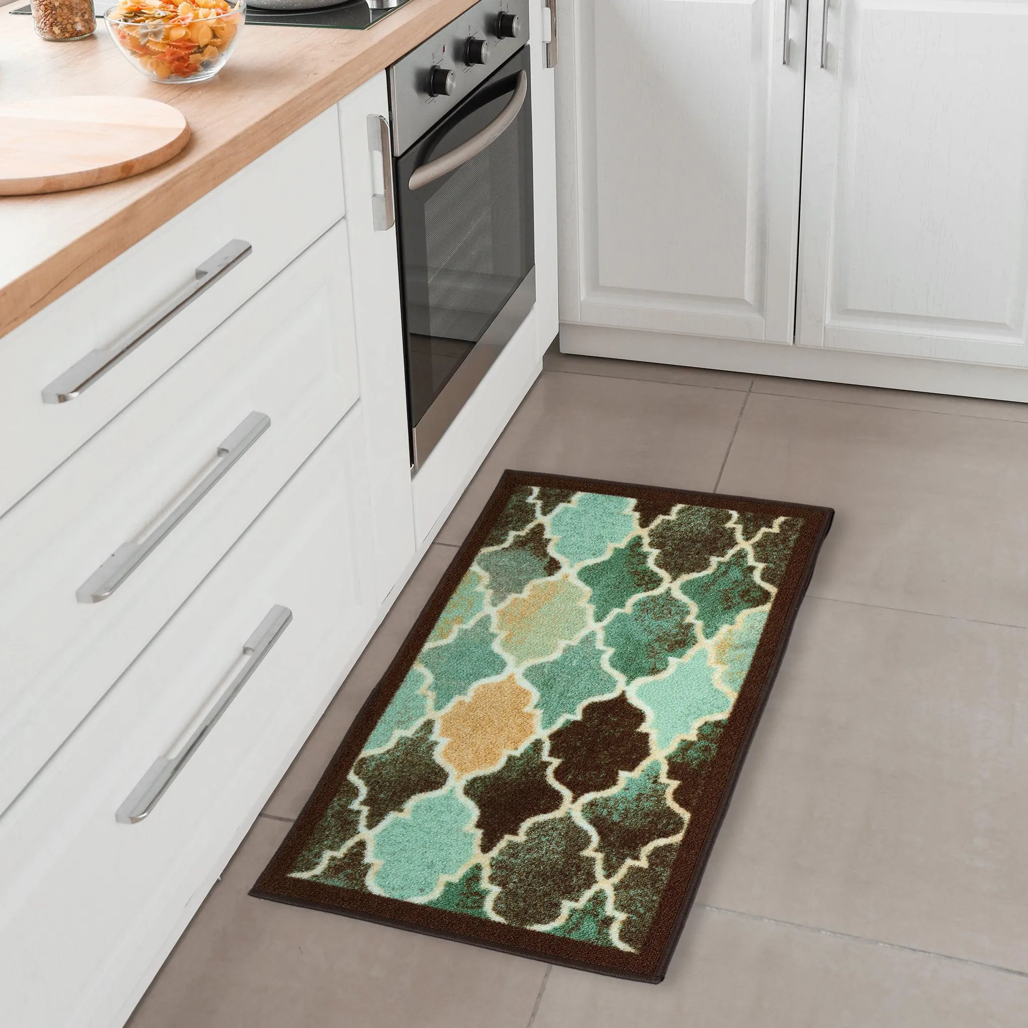 Hard Wearing Non-Slip Stair Runner Kitchen Mat - Teal Anejo