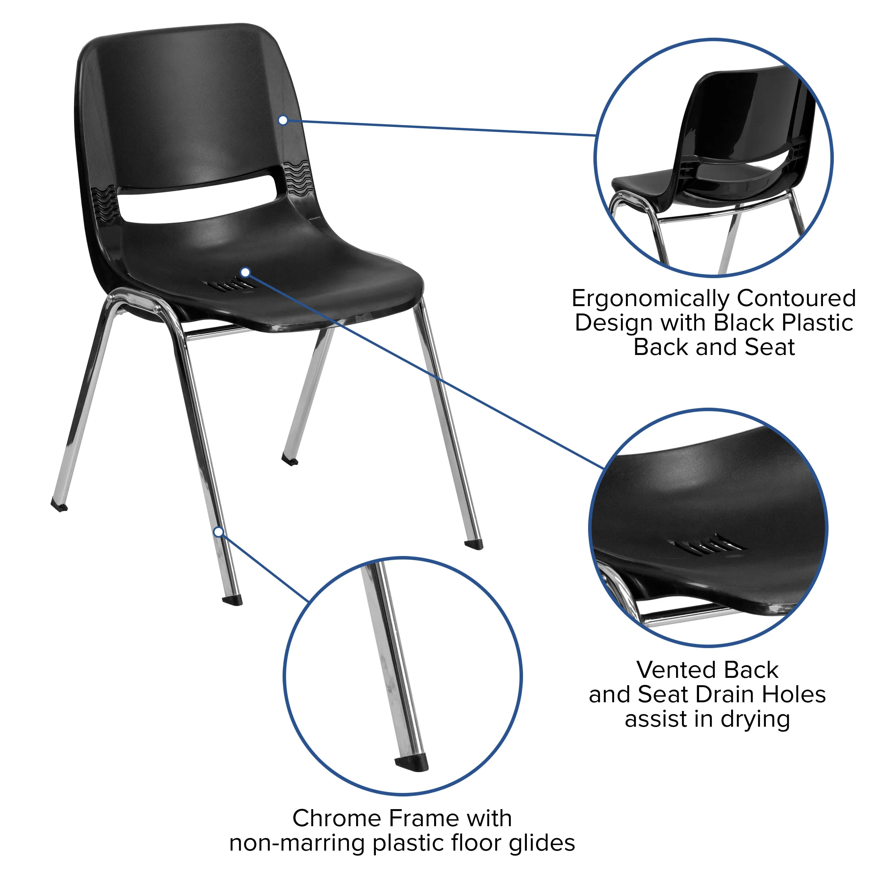 HERCULES Series 880 lb. Capacity Ergonomic Shell Stack Chair with Chrome Frame and 18'' Seat Height