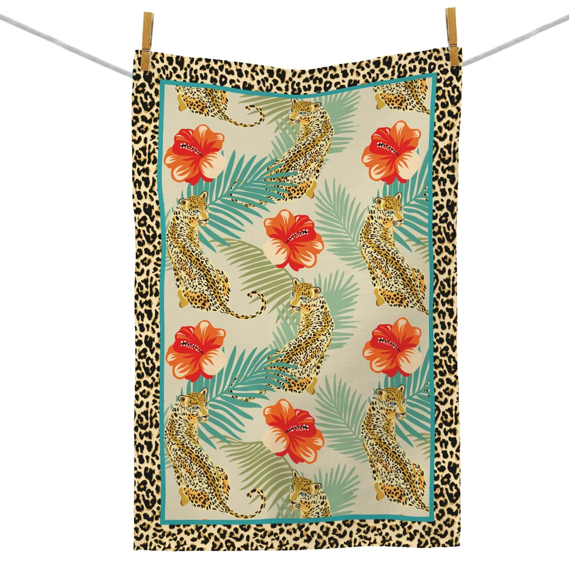 Leopard & Hibiscus Cotton Tea Towel