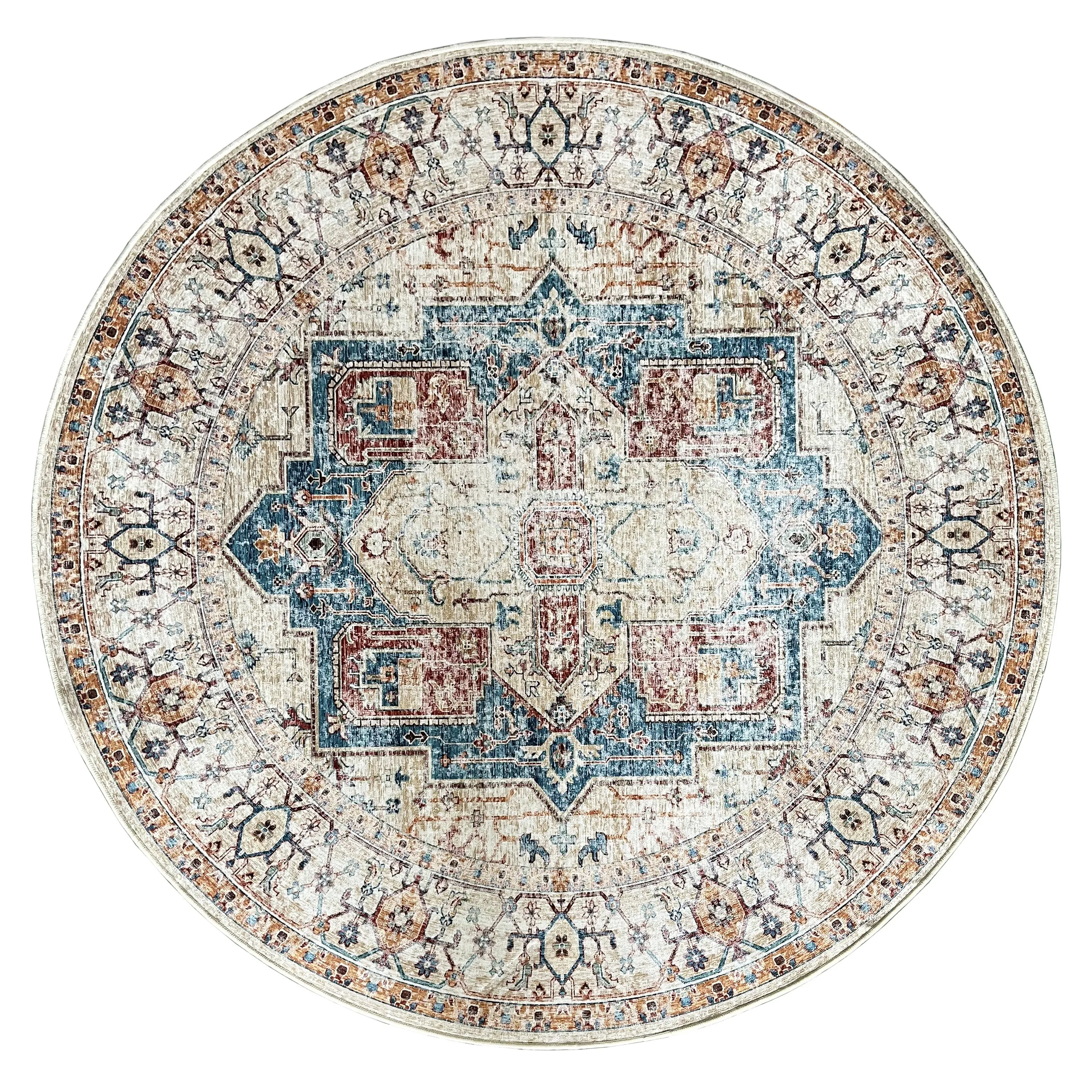 Maja Multicoloured Distressed Non-Slip Large Round Rug