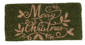 Natural Coir Doormat "Merry Christmas", Green