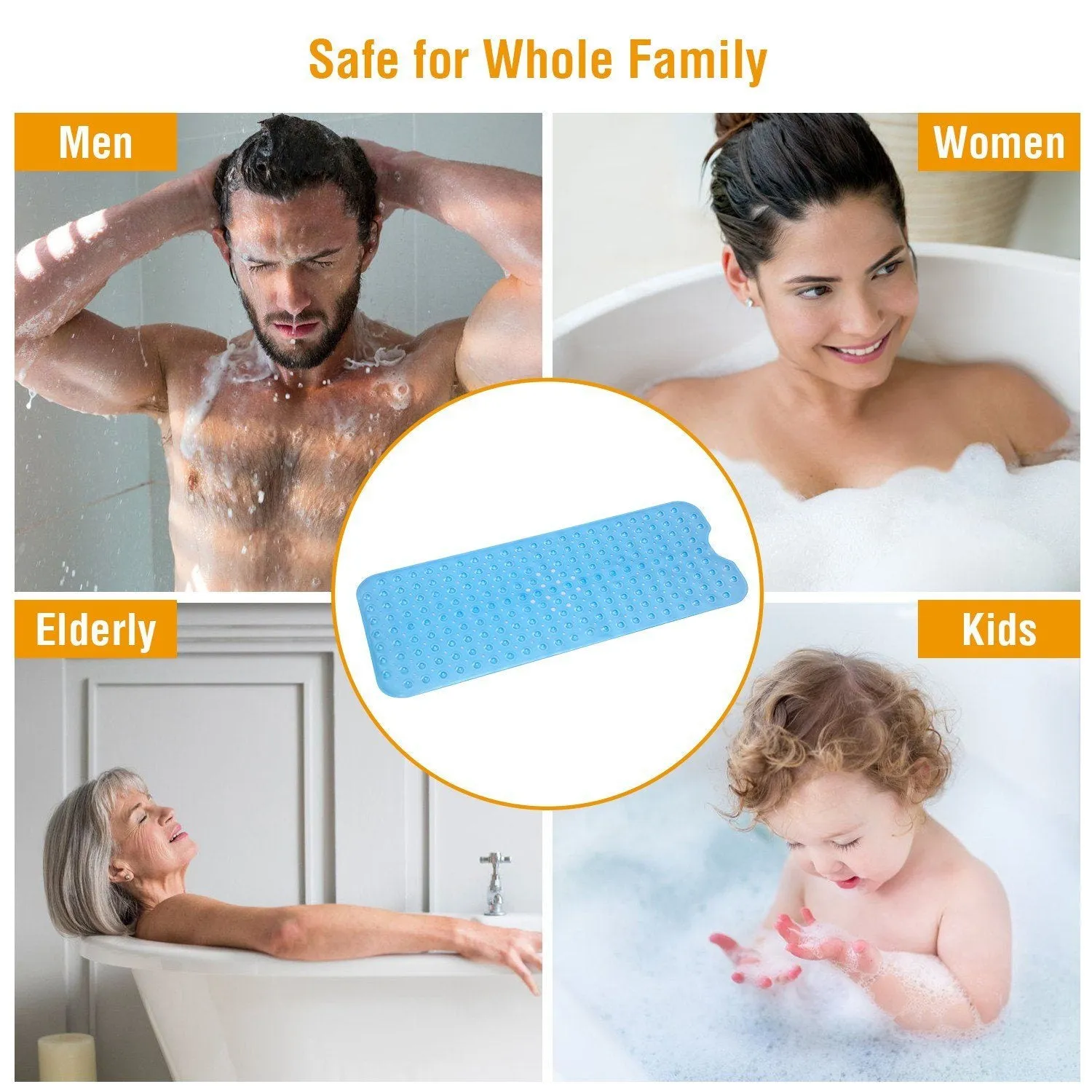 Non Slip Shower Mat Massage Anti-Bacterial with Suction Cups