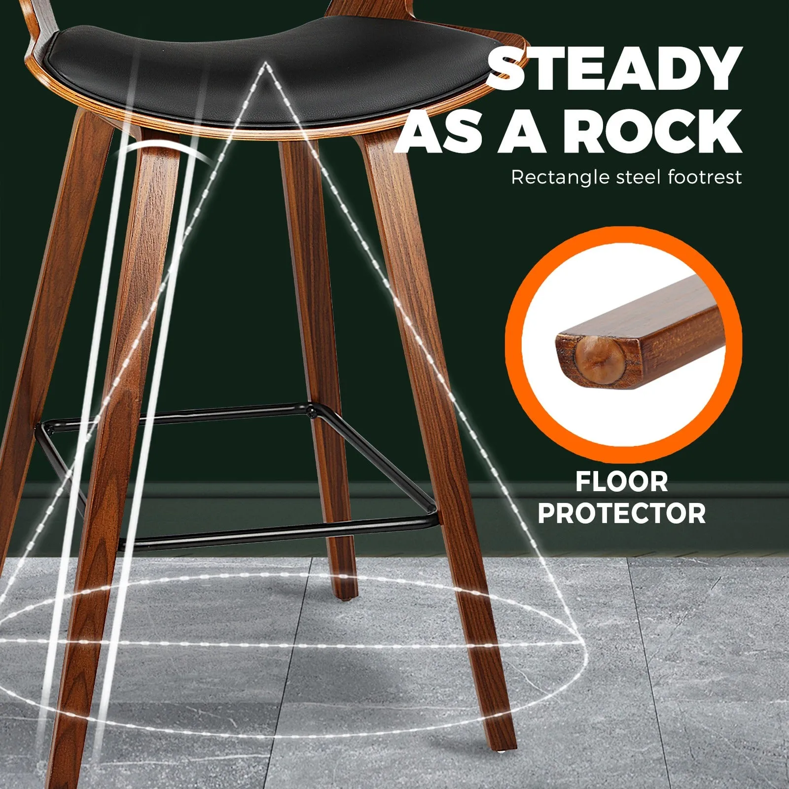 Oikiture Bar Stools Kitchen Stool Chairs Wood Barstool Dining Chair PU Leather