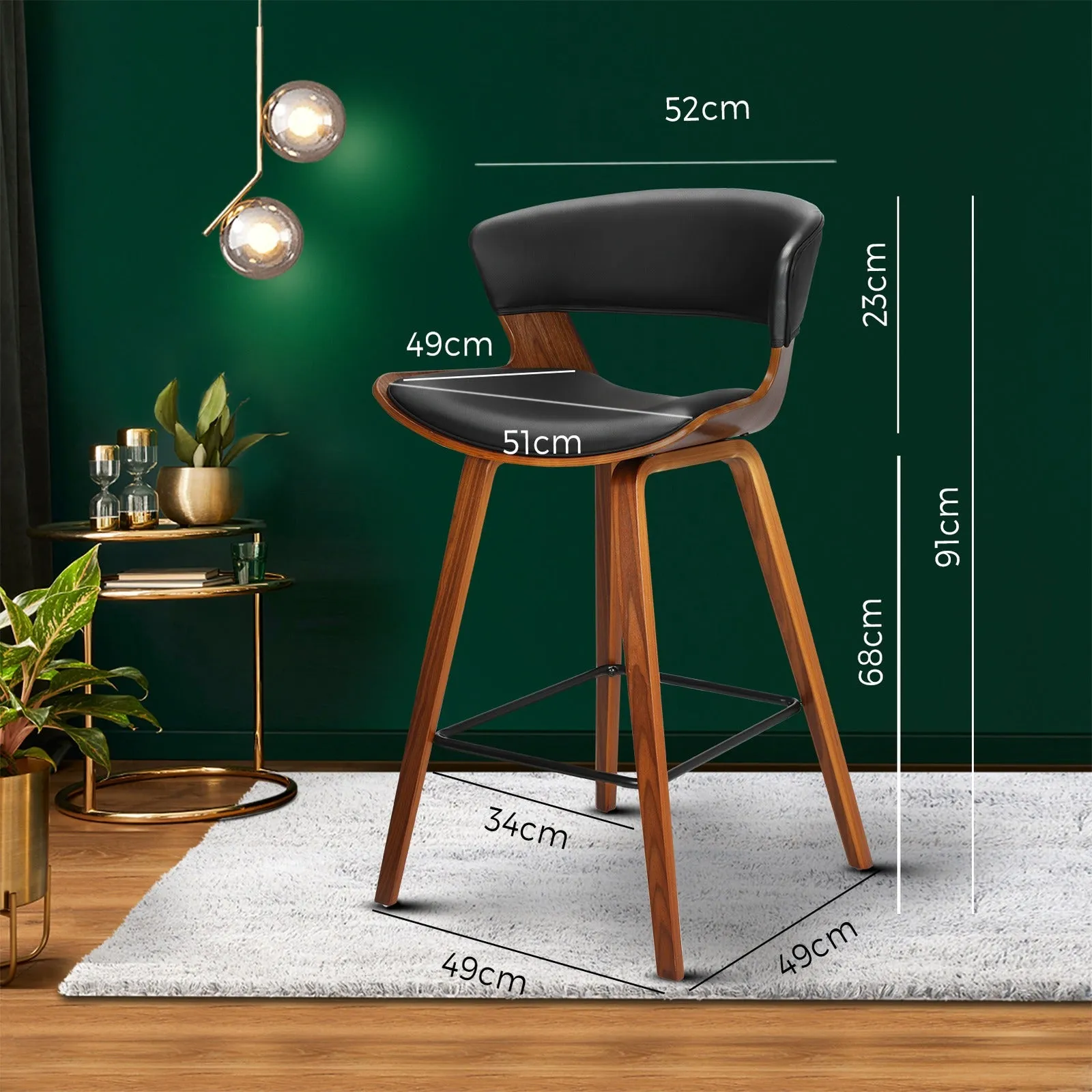 Oikiture Bar Stools Kitchen Stool Chairs Wood Barstool Dining Chair PU Leather