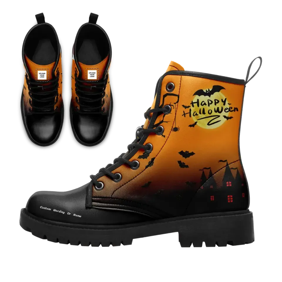 Personalized Bat Boots, Custom Pumpkin Boots, Stylish and Lace Up Boots, Unique Gift for Halloween