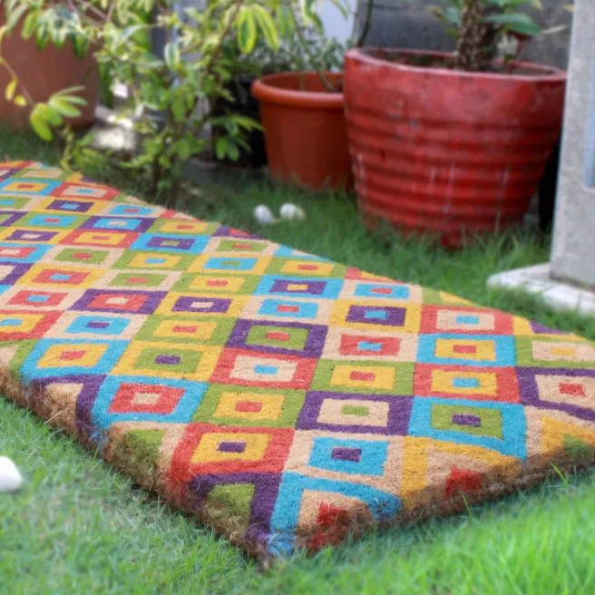 Saman Multicolour Diamond Thick Coir Doormat