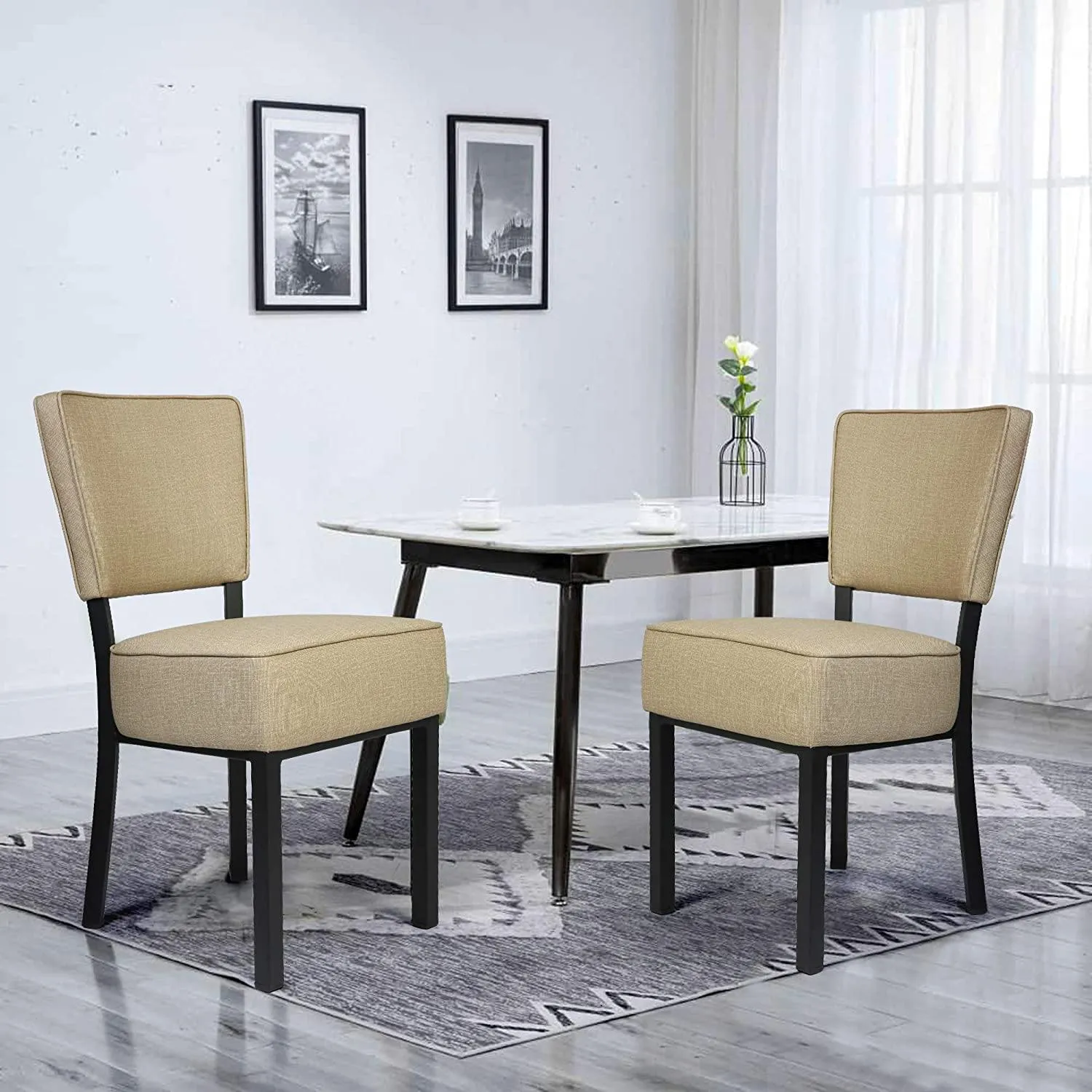 Set of 2 Classic Dining Chair, Modern Style Family Leisure Chair with Stainless Steel Legs, PU Leather Mid Back Side Chair