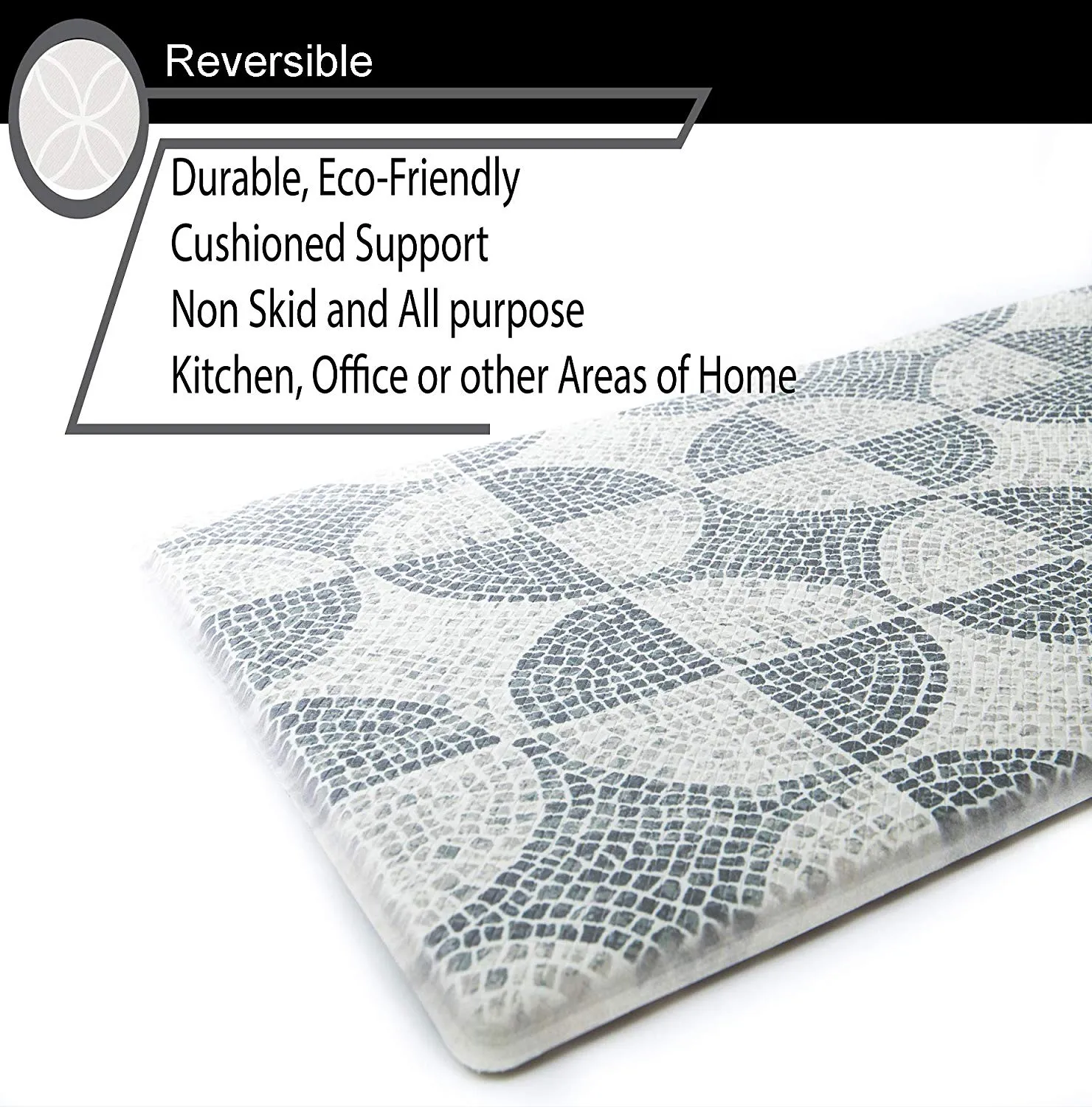 Simple Being Grey Tile Anti-Fatigue Kitchen Floor Mat (32" x 17.5")