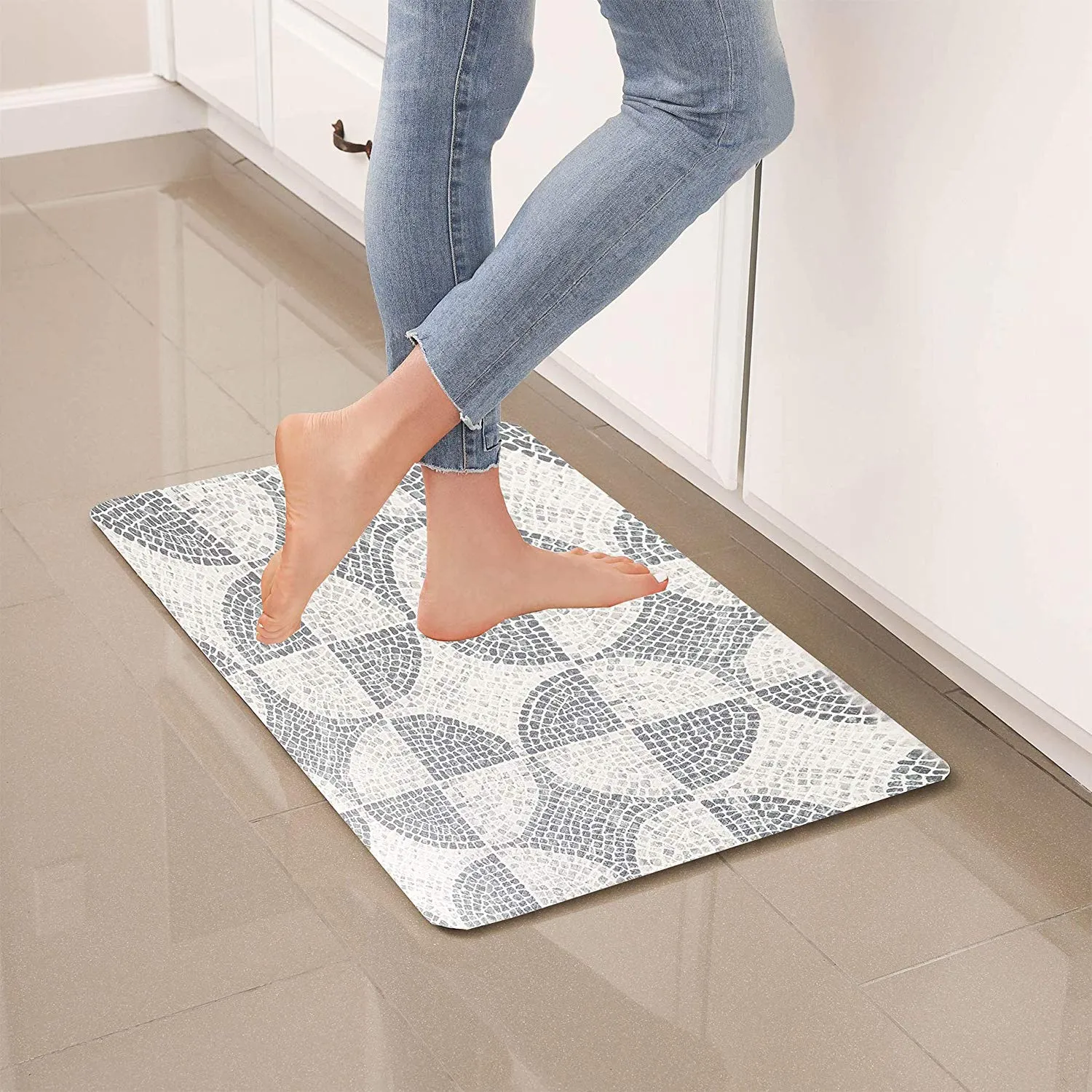 Simple Being Grey Tile Anti-Fatigue Kitchen Floor Mat (32" x 17.5")