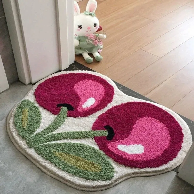 SINOTAO  -  Cute Cherry Floor Mat Bedroom Entrance Carpet Doormat Living Room Non Slip Mat Rugs Bathroom Cartoon Soft Fluffy Foot Mat