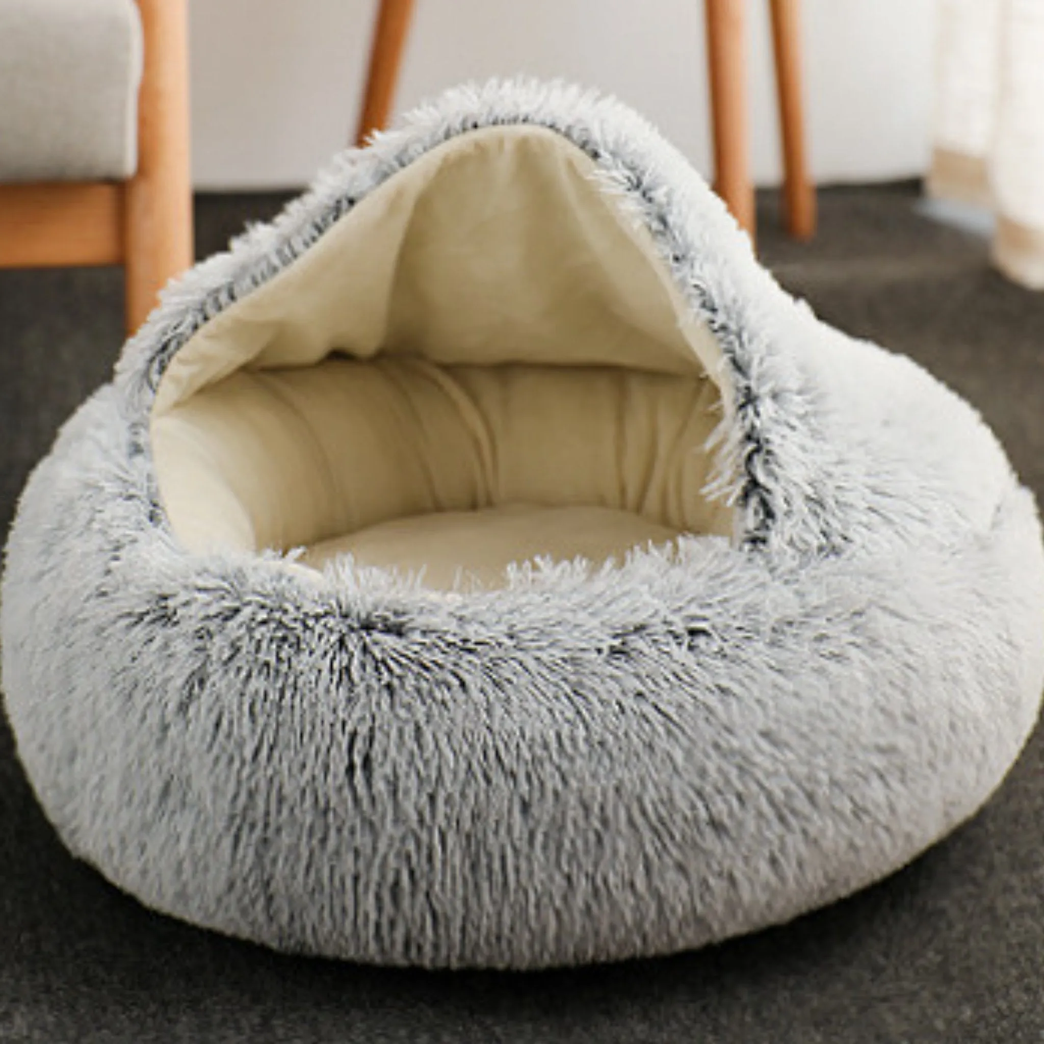 Soft Plush Pet Cave Bed for Medium Sized Cats & Dogs