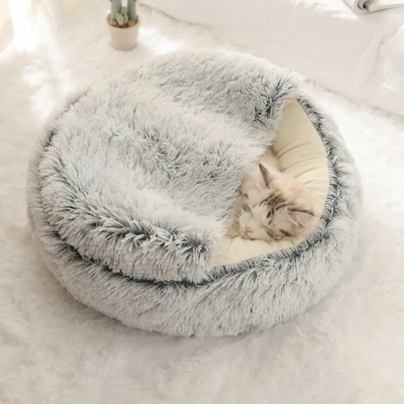 Soft Plush Pet Cave Bed for Medium Sized Cats & Dogs