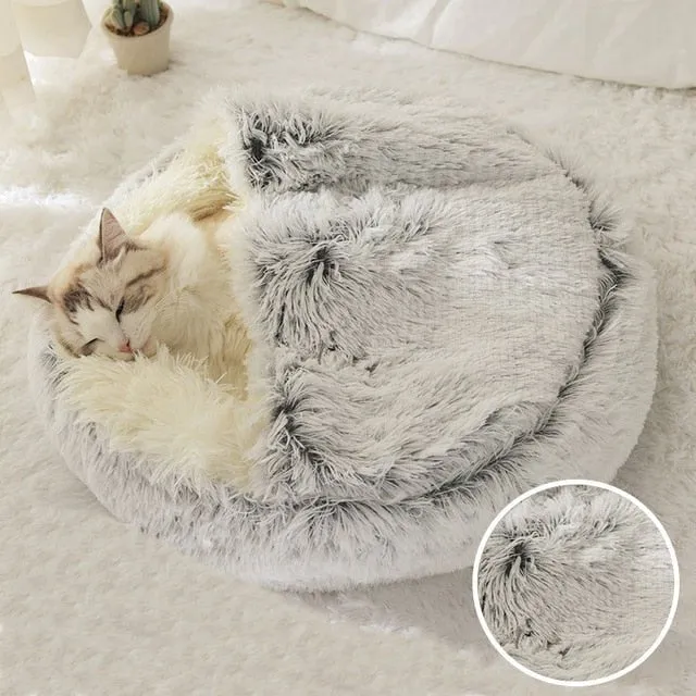 Soft Plush Pet Cave Bed for Medium Sized Cats & Dogs