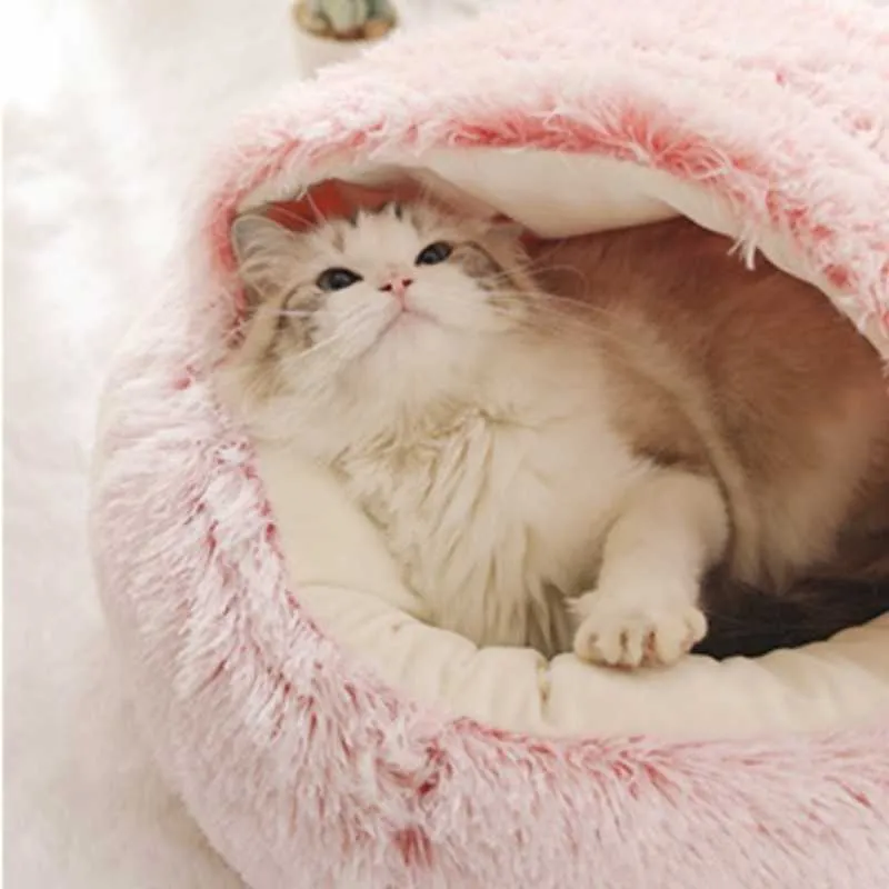 Soft Plush Pet Cave Bed for Medium Sized Cats & Dogs