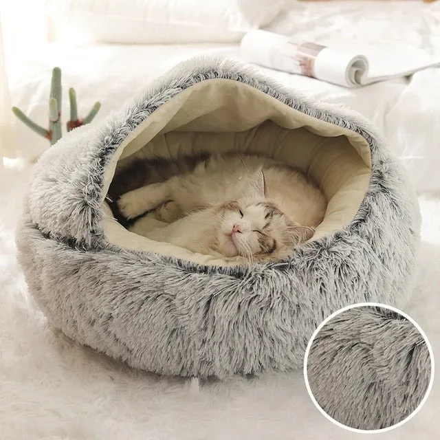 Soft Plush Pet Cave Bed for Medium Sized Cats & Dogs