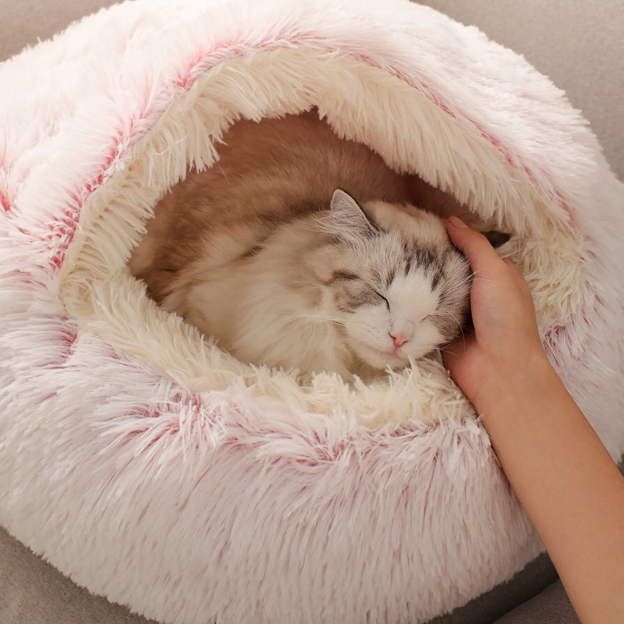 Soft Plush Pet Cave Bed for Medium Sized Cats & Dogs