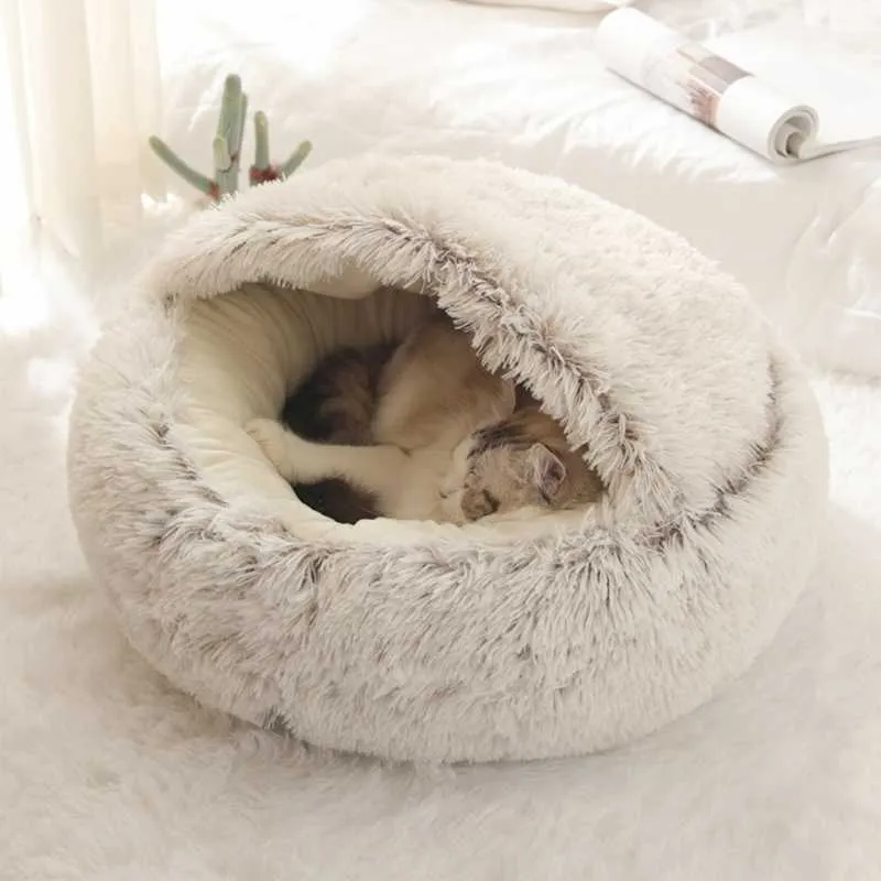 Soft Plush Pet Cave Bed for Medium Sized Cats & Dogs