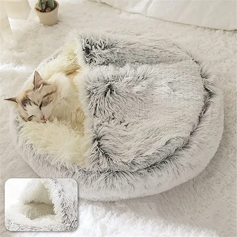 Soft Plush Pet Cave Bed for Medium Sized Cats & Dogs